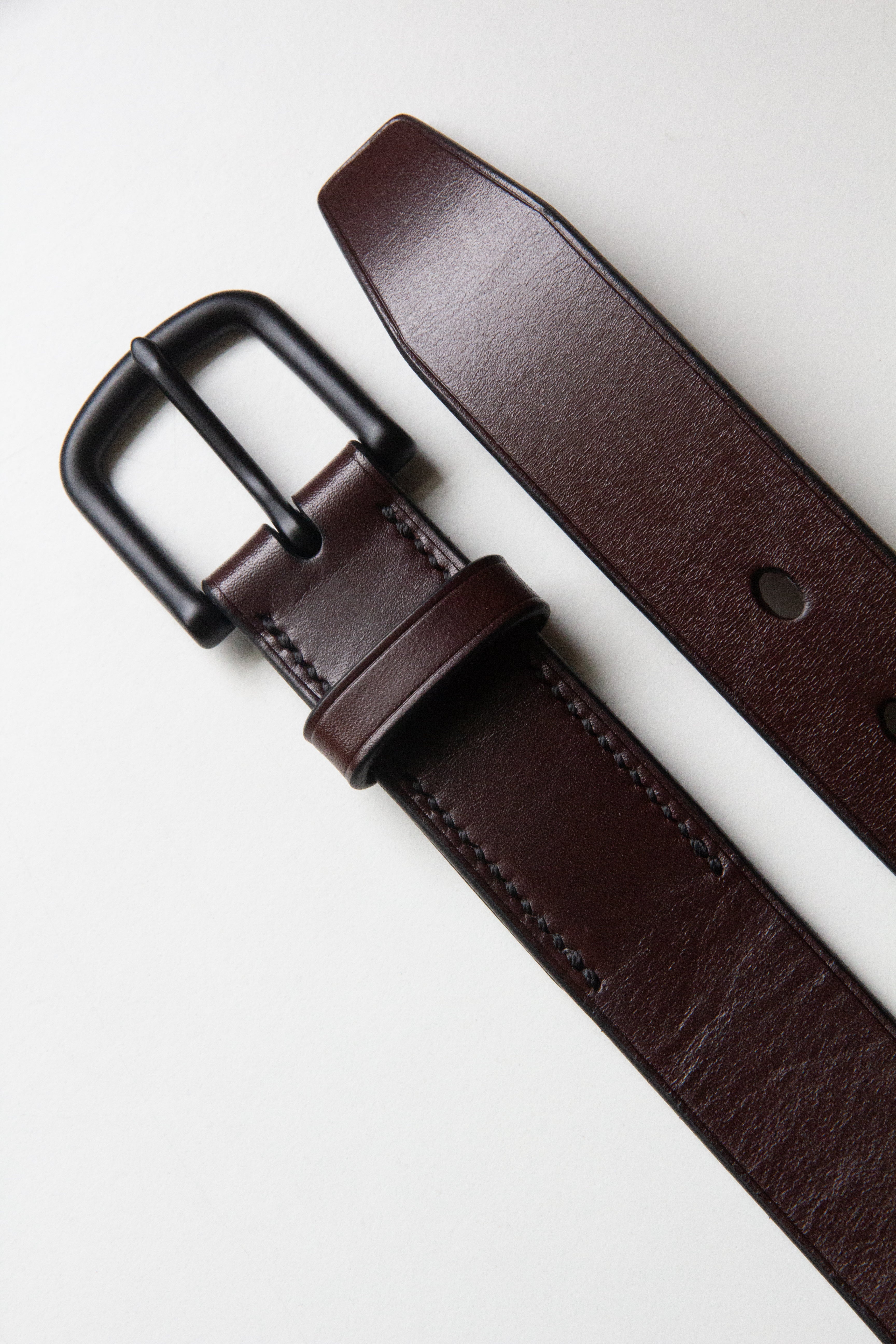 Dark Brown Leather Belt - Black Buckle