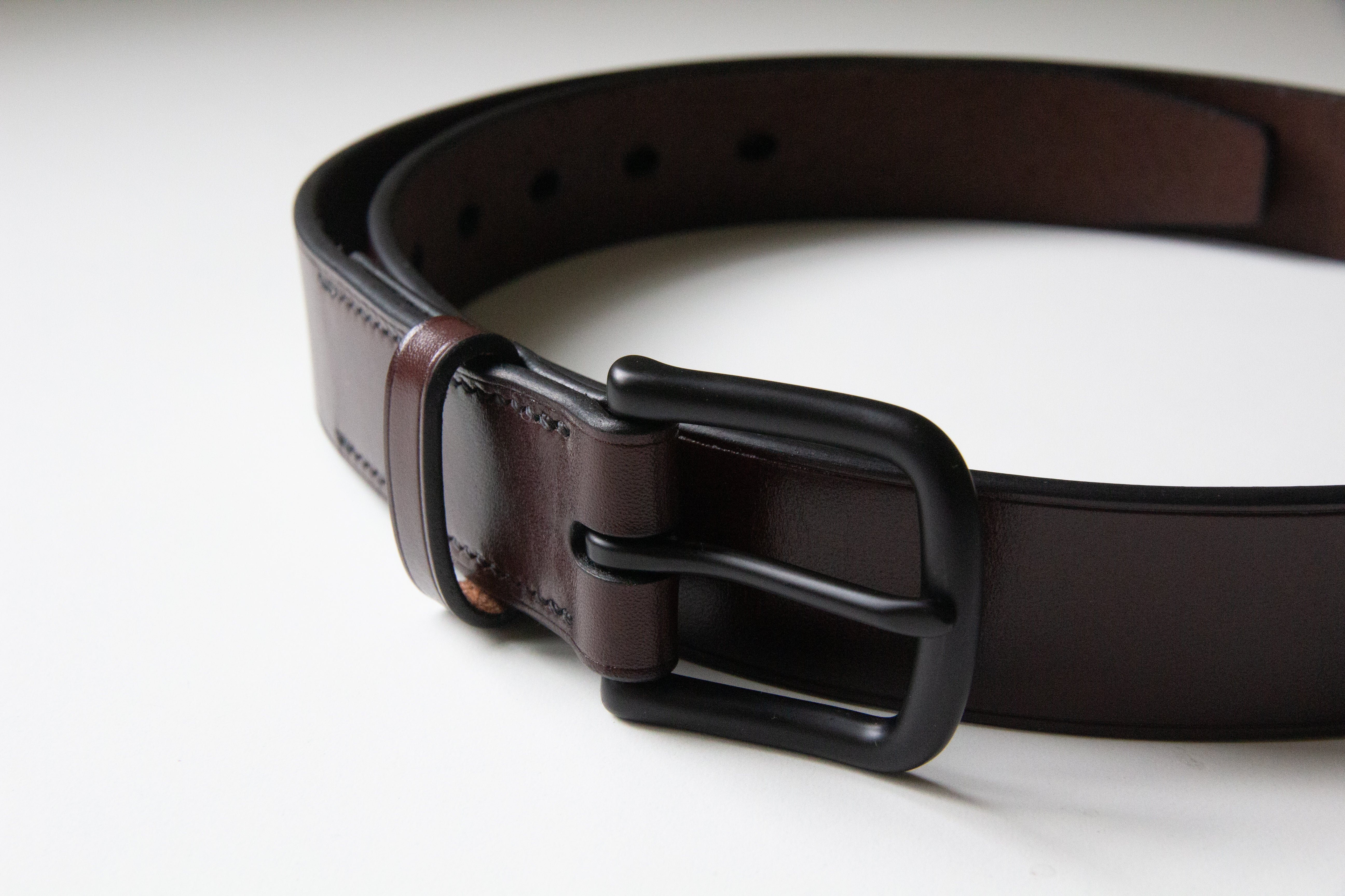 Dark Brown Leather Belt - Black Buckle