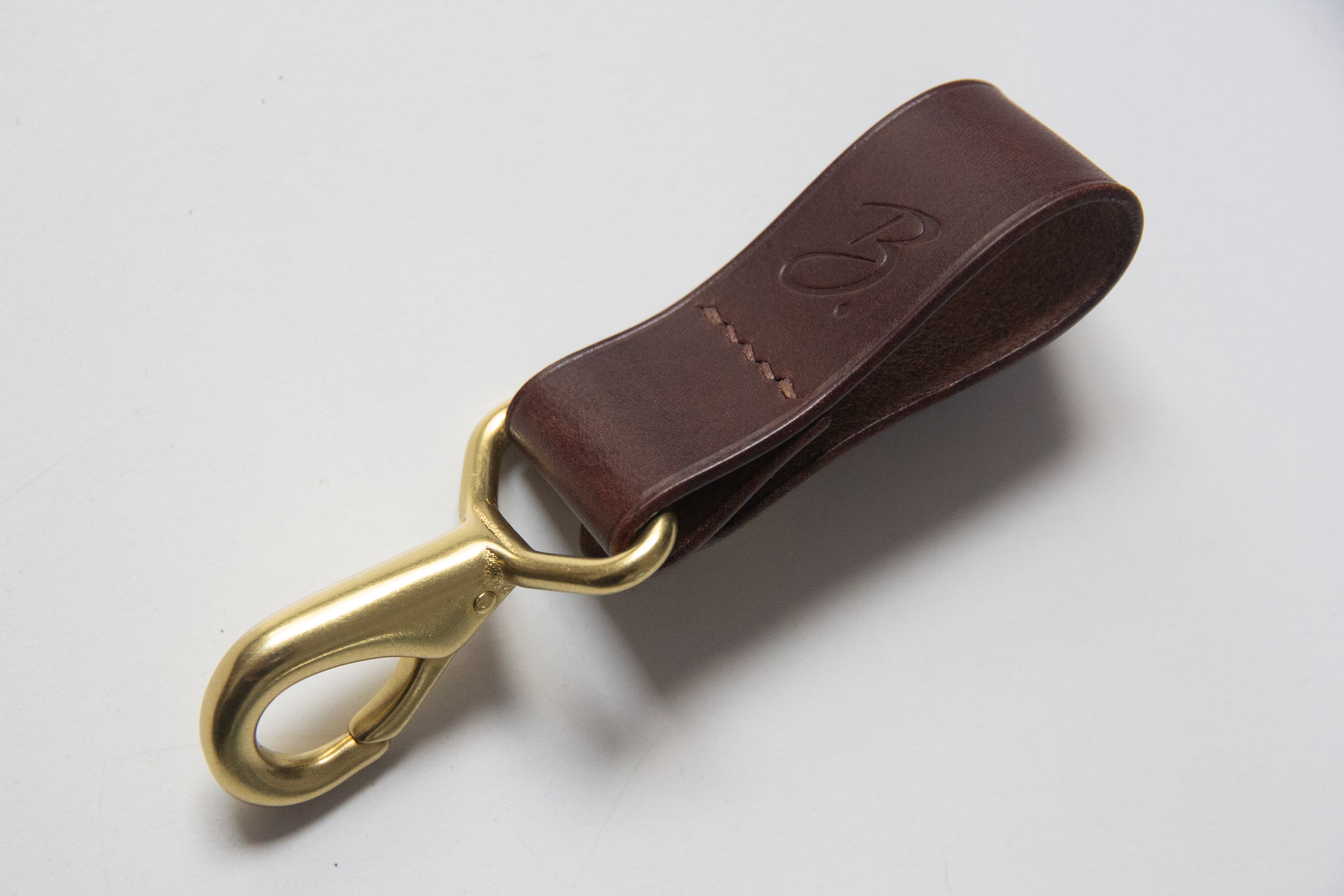 Unlined Belt Hook Keyring - Dark Brown/Gold