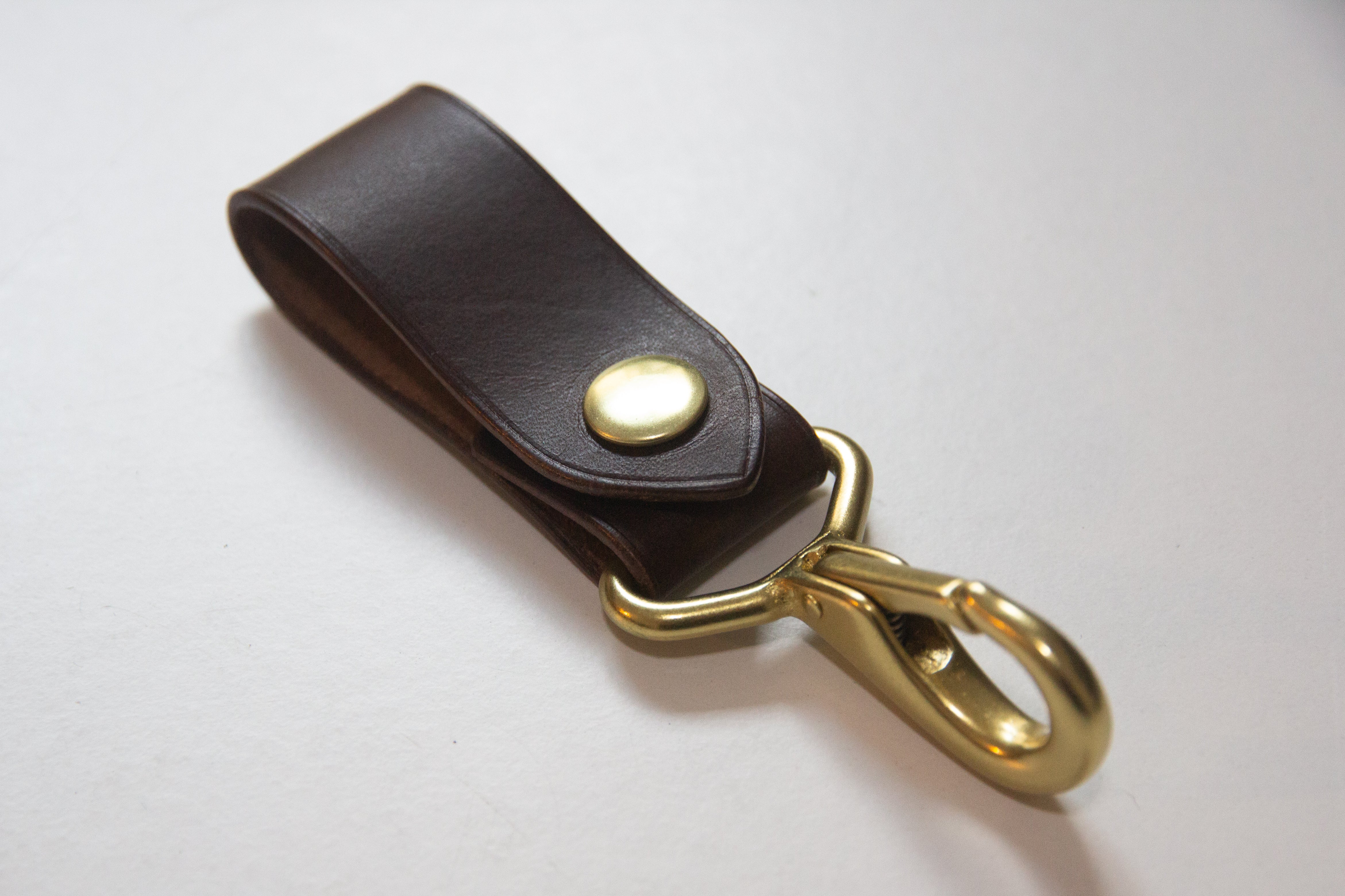 Unlined Belt Hook Keyring - Dark Brown/Gold